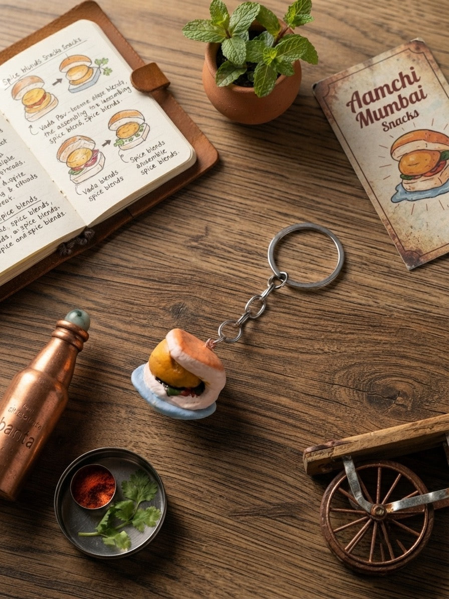 Vada Pav Handmade Clay Keychain | Iconic Mumbai Street Food Charm