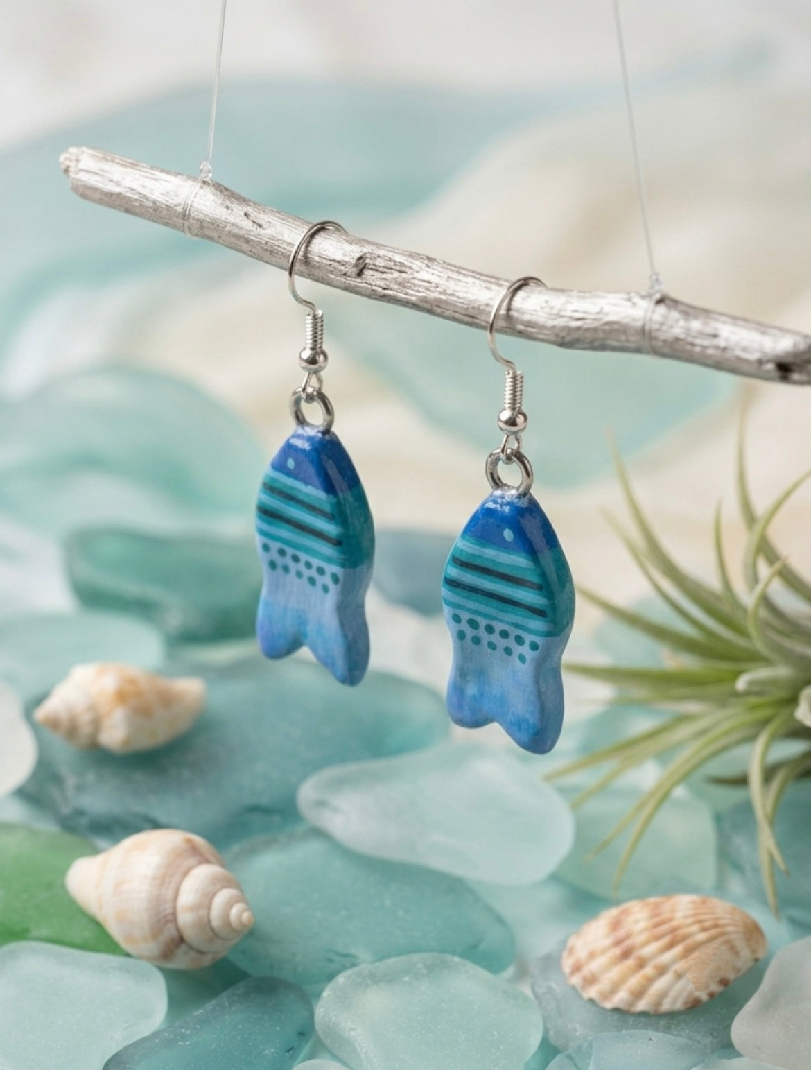 Aqua Fish Clay Earrings | Handmade Ocean-Inspired Drop Dangle Earrings