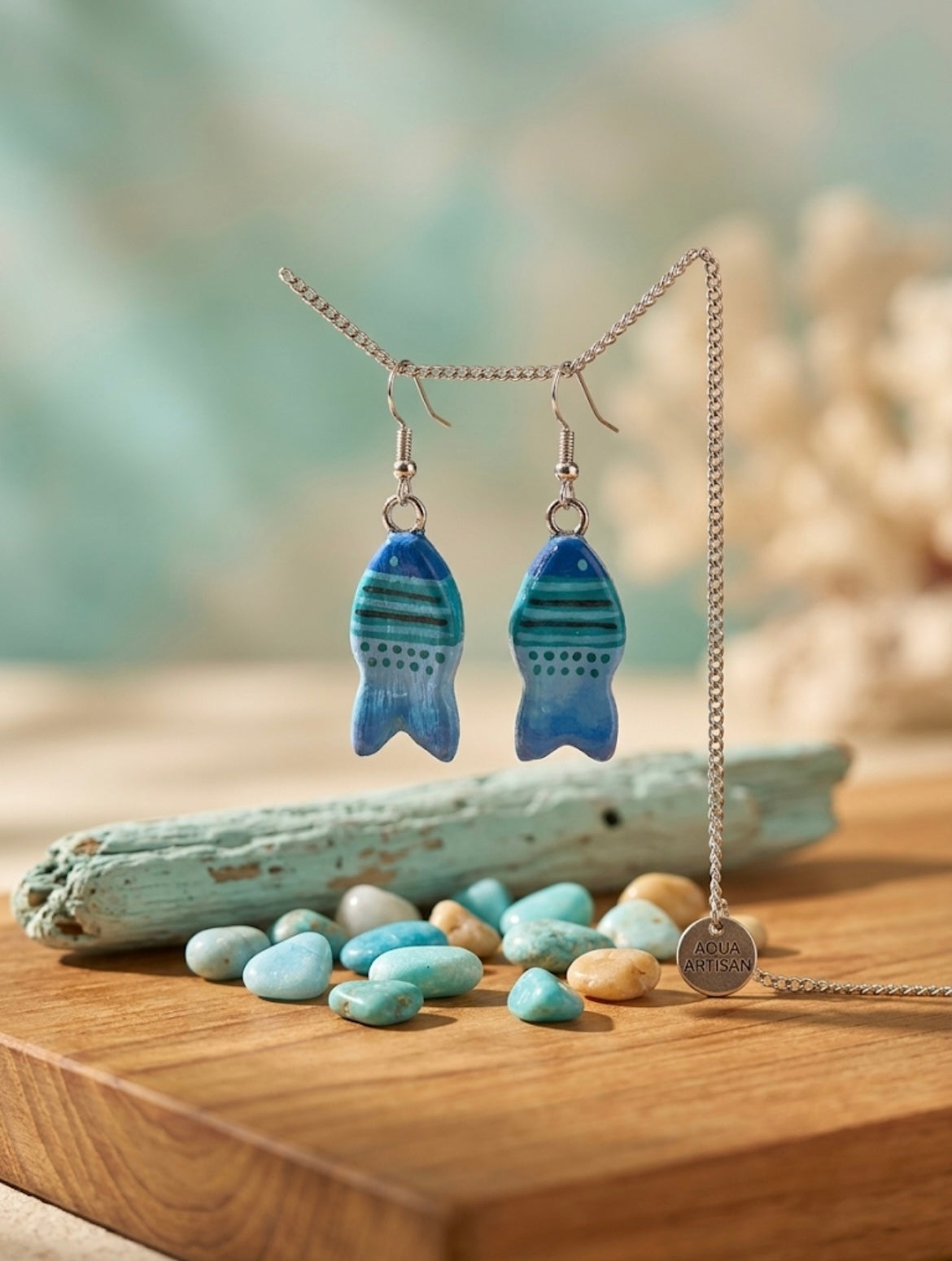 Aqua Fish Clay Earrings | Handmade Ocean-Inspired Drop Dangle Earrings