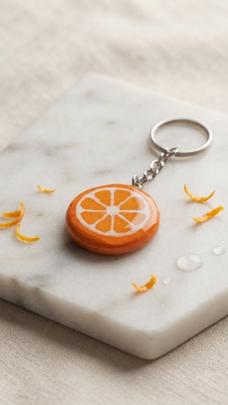 Artisan Hand-Painted Citrus Fruit Keyring | Glossy Resin Finish