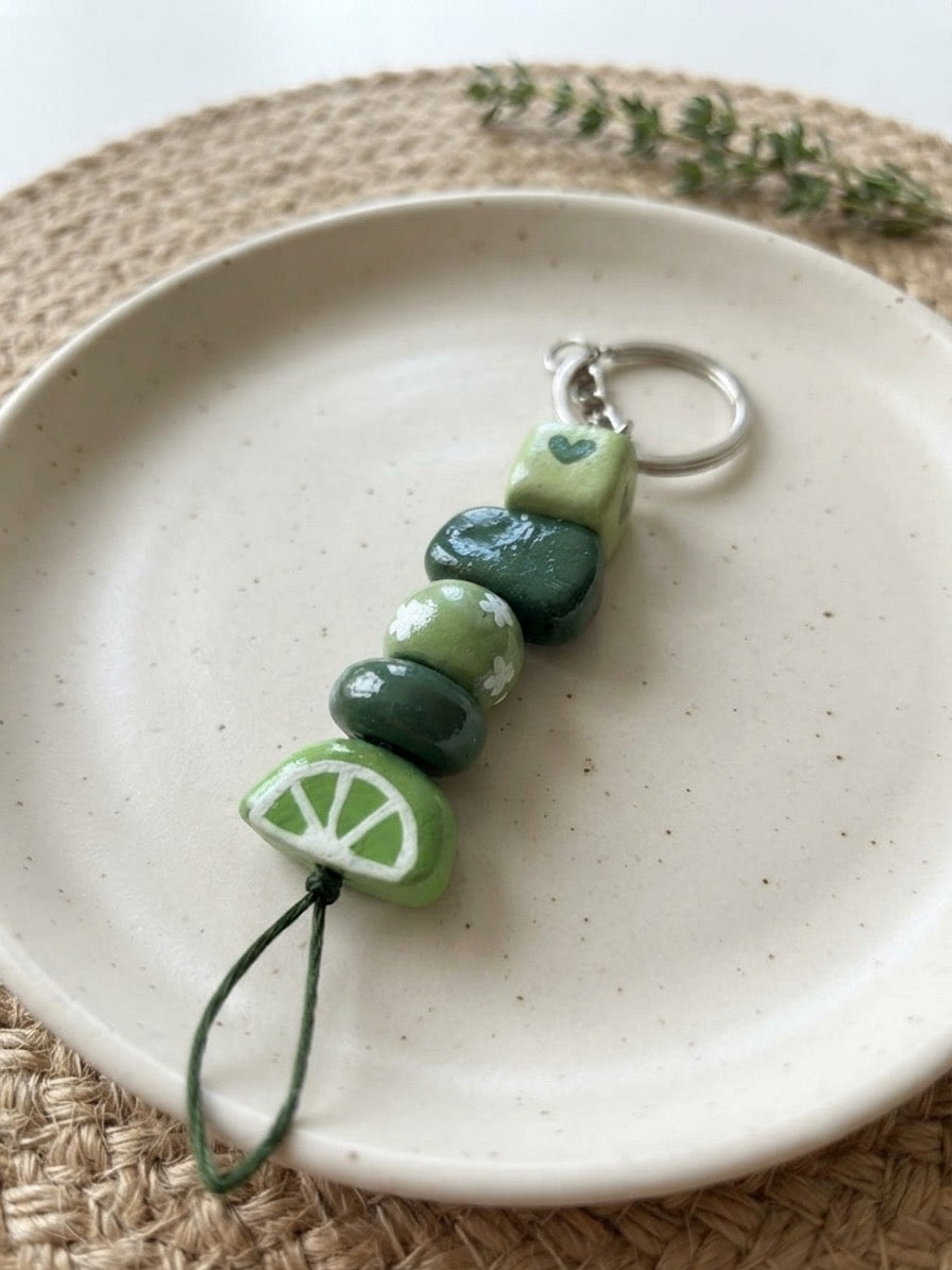 Aesthetic Green Citrus Clay Keychain | Hand-Painted & Resin Glazed
