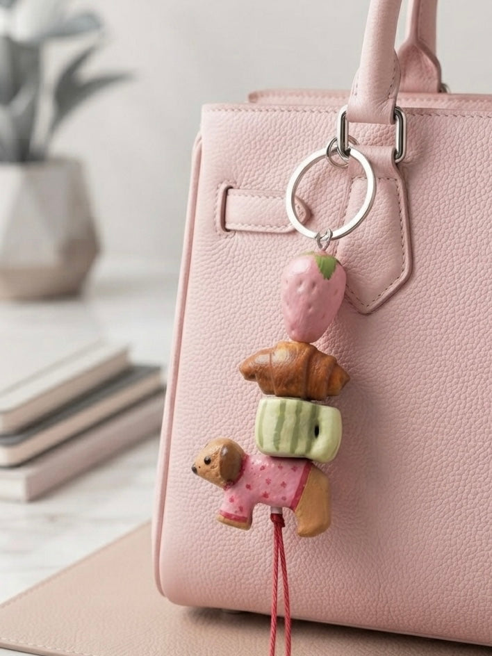 Puppy & Pastry Clay Keychain | Cozy Pet Lover Charm - 100% Handmade