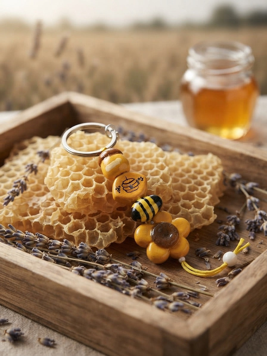 Cute Bee & Honeycomb Clay Keychain | 100% Handmade