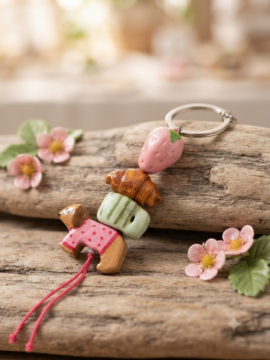 Puppy & Pastry Clay Keychain | Cozy Pet Lover Charm - 100% Handmade