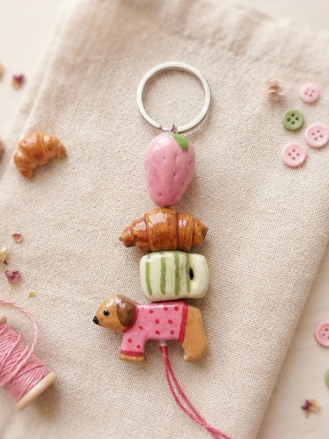 Puppy & Pastry Clay Keychain | Cozy Pet Lover Charm - 100% Handmade