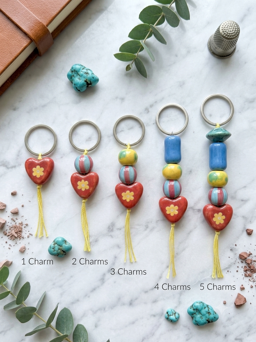 Handmade Retro Multi-Color Clay Keychain | Floral Heart Bag Charm