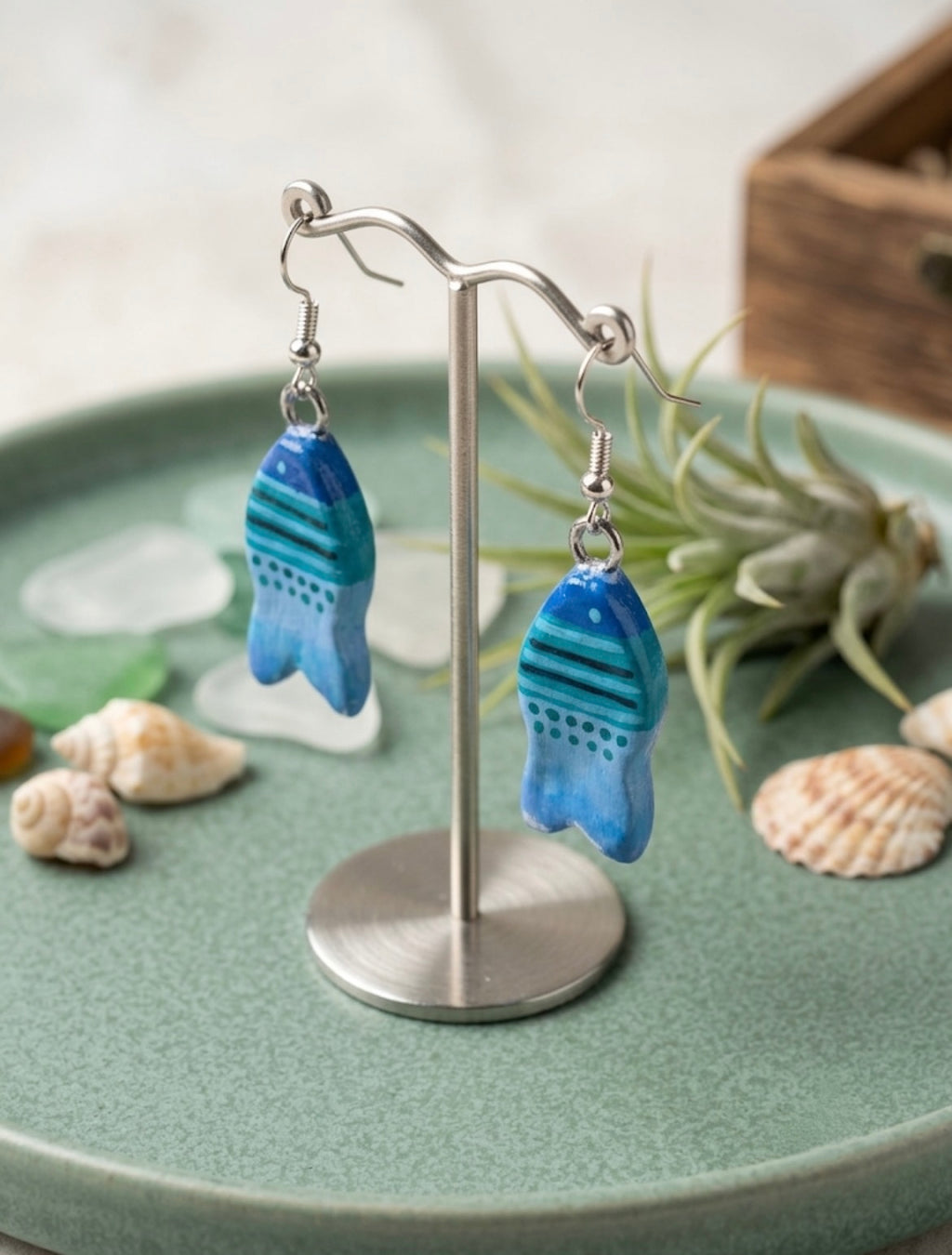 Aqua Fish Clay Earrings | Handmade Ocean-Inspired Drop Dangle Earrings