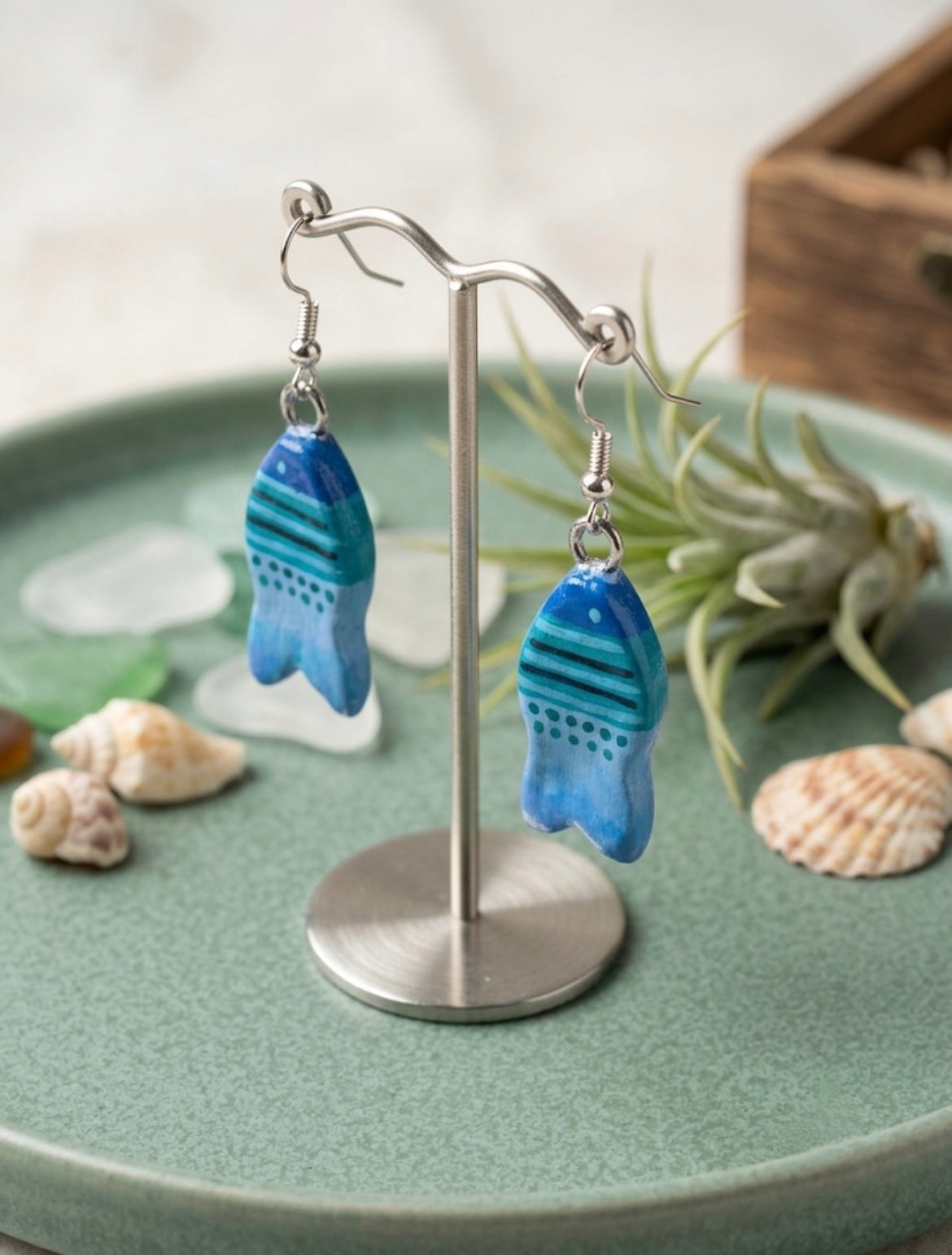 Aqua Fish Clay Earrings | Handmade Ocean-Inspired Drop Dangle Earrings