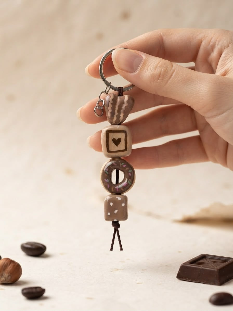 Handmade Chocolate & Coffee Clay Keychain | Dessert Aesthetic