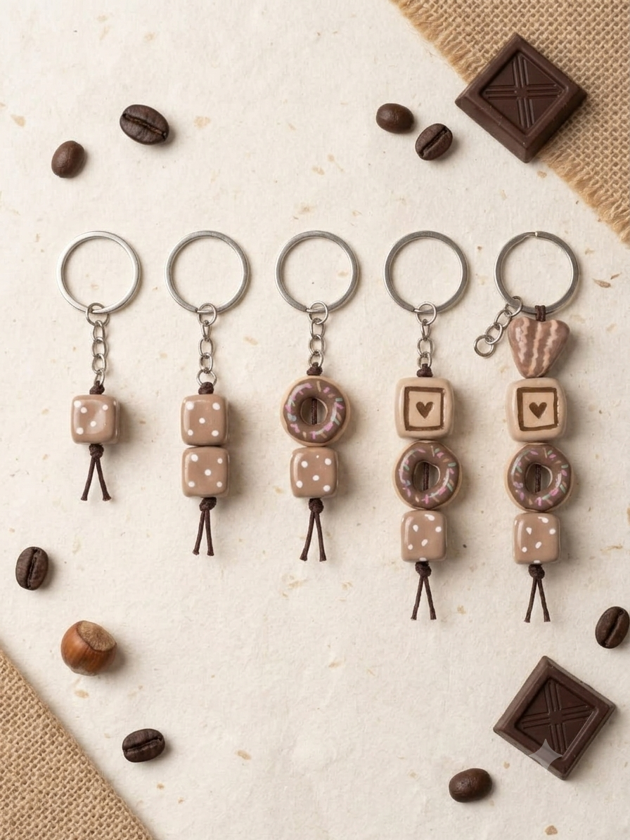 Handmade Chocolate & Coffee Clay Keychain | Dessert Aesthetic