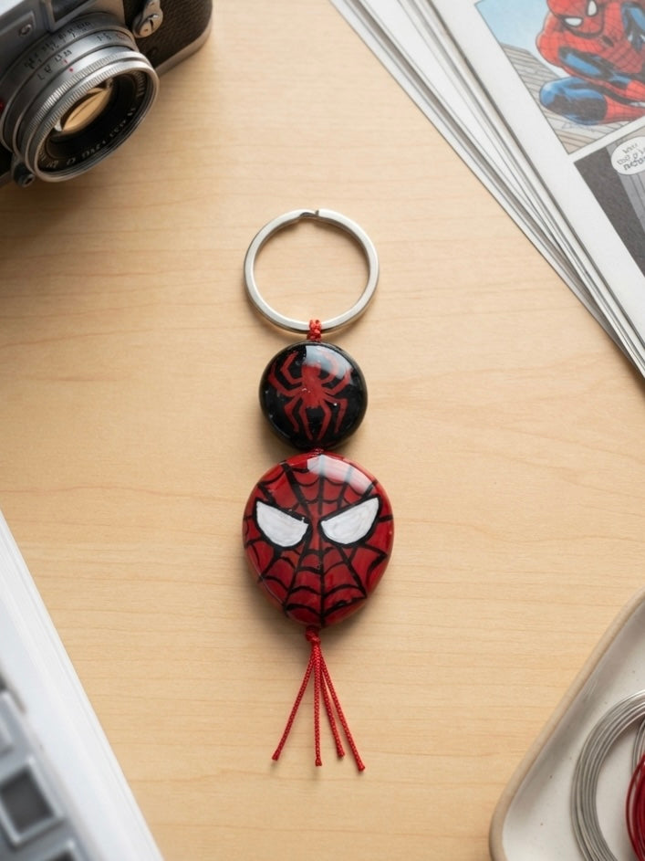 Spider-Web Clay Keyring | Bold Red & Black Bag Accessory