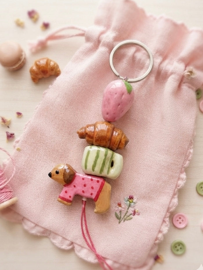 Puppy & Pastry Clay Keychain | Cozy Pet Lover Charm - 100% Handmade
