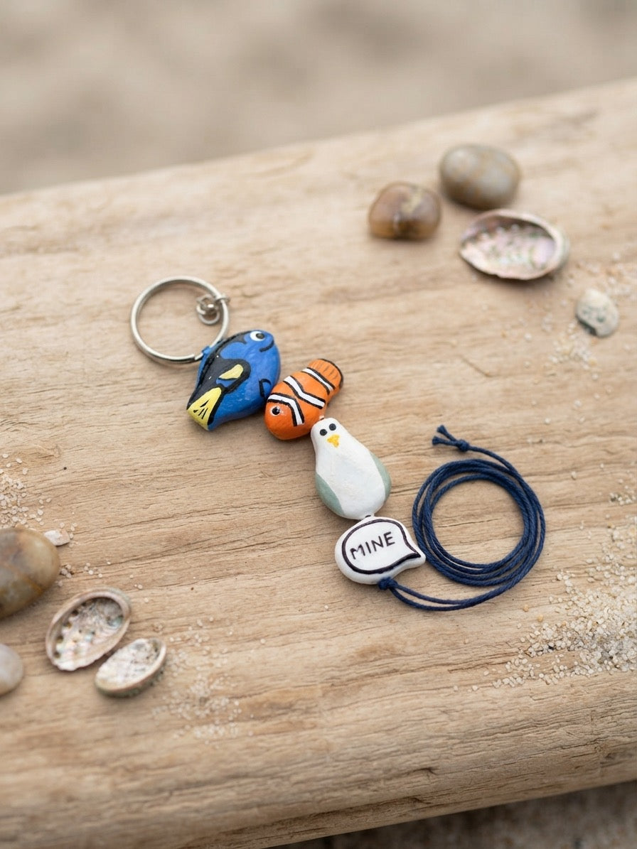 Clownfish, Blue Tang & Seagull Handmade Keyring || Nostalgic Movie Charm