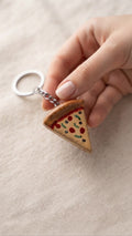 Artisan Hand-Painted Pepperoni Pizza Keyring | Glossy Resin Finish