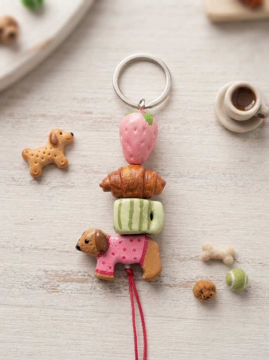 Puppy & Pastry Clay Keychain | Cozy Pet Lover Charm - 100% Handmade