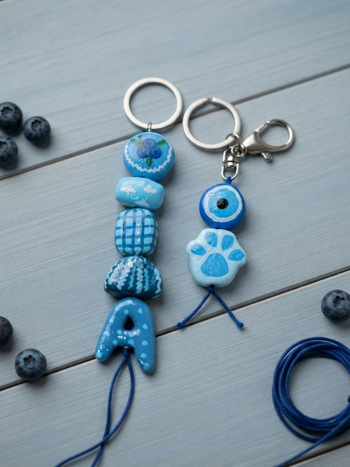 Blueberry & Evil Eye Clay Keyring || 100% Handmade (customised)