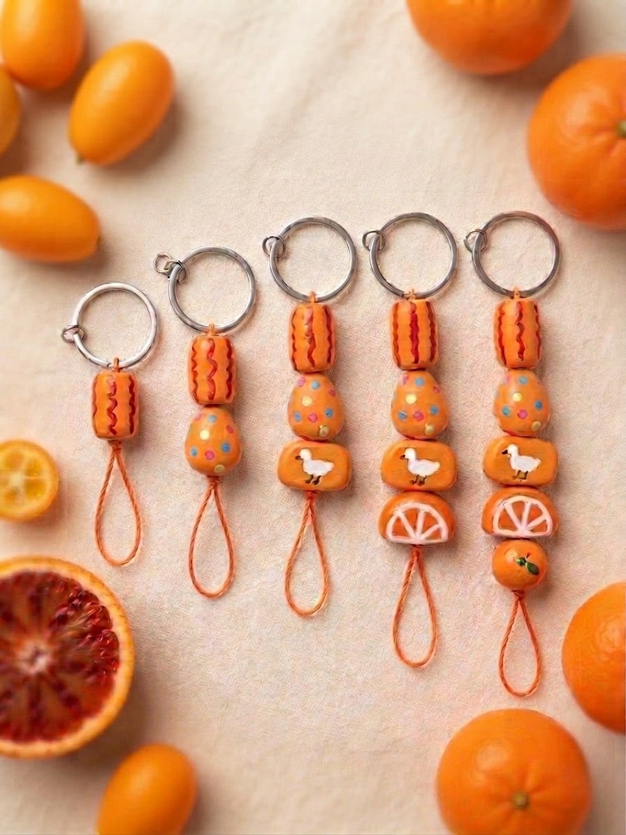 Handmade Orange Citrus & Duck Clay Keychain | Playful Bag Charm