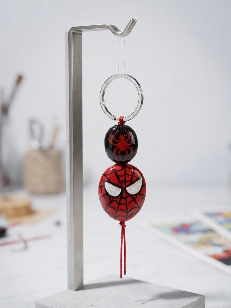 Spider-Web Clay Keyring | Bold Red & Black Bag Accessory