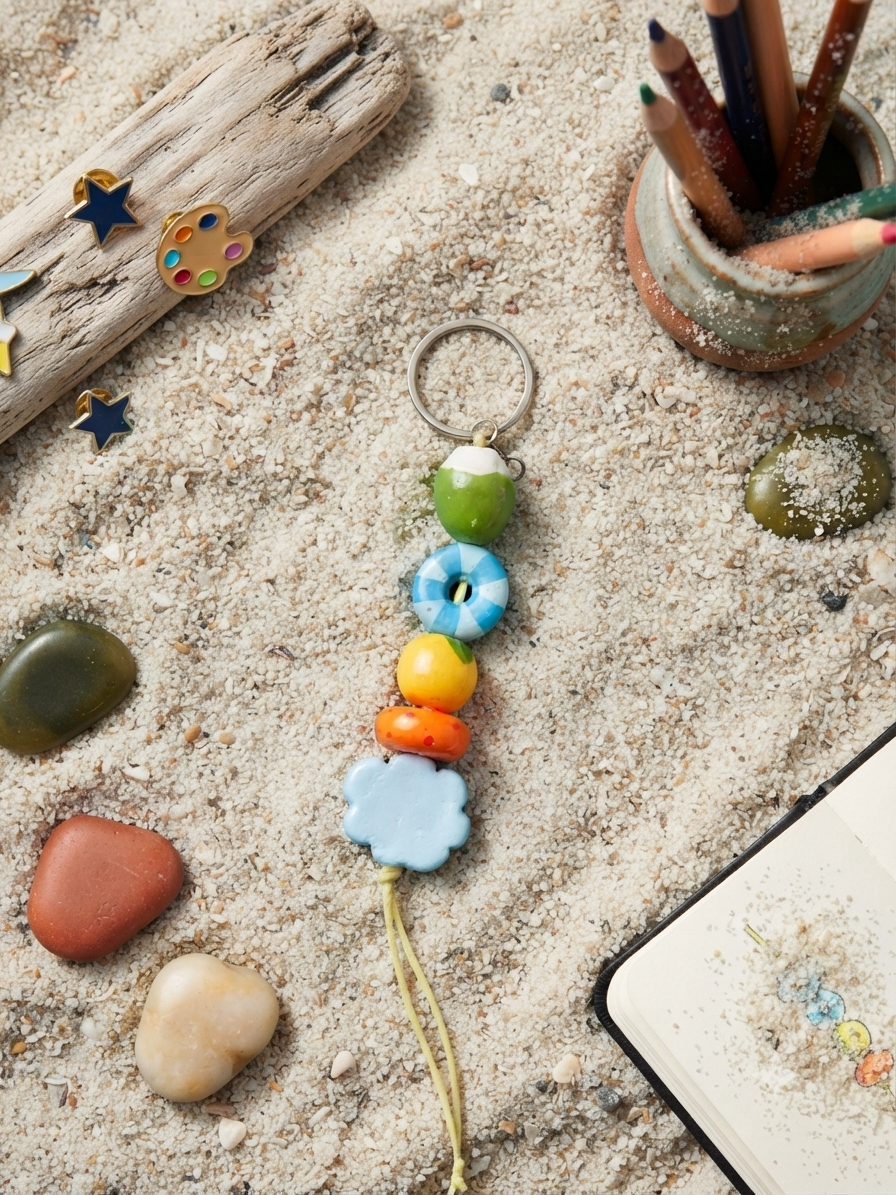 Cloud & Sun Clay Keychain || Vibrant Handmade Keychain