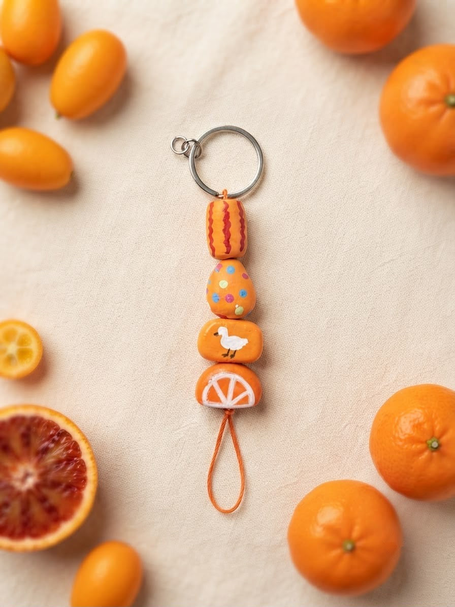 Handmade Orange Citrus & Duck Clay Keychain | Playful Bag Charm