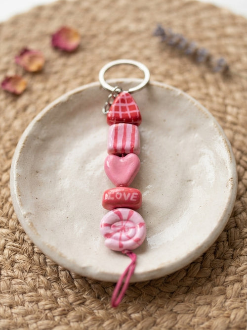 Handmade Pink "Love" Clay Keychain | Heart & Candy Charms