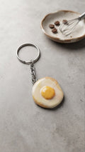 Artisan Fried Egg Clay Keyring | Glossy Resin Breakfast Accessory