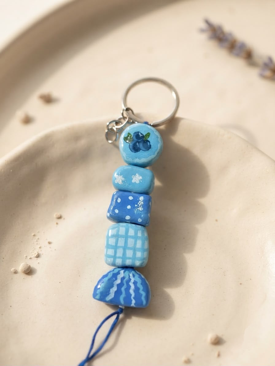 Aesthetic Blue Hand-Painted Clay Keychain | Waterproof Bag Charm/ Keychain