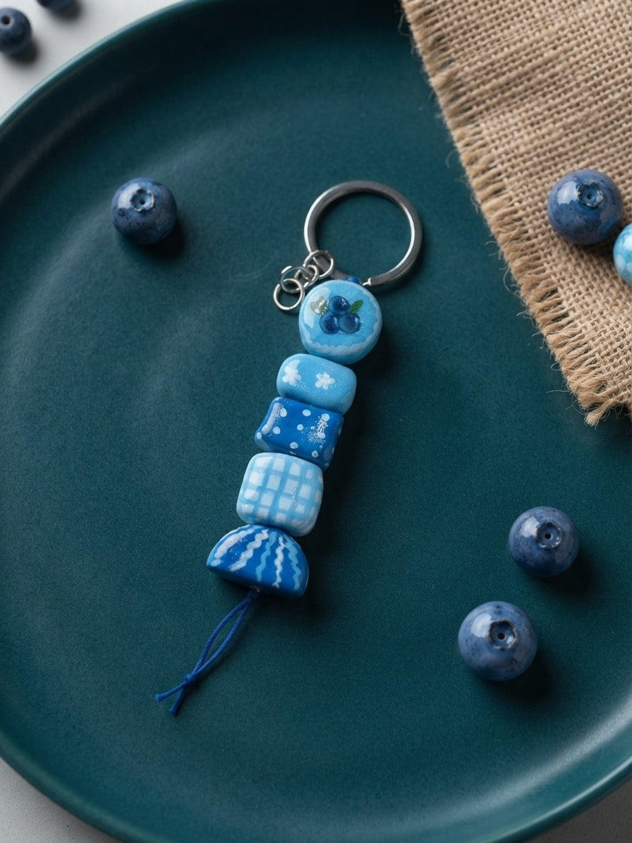 Aesthetic Blue Hand-Painted Clay Keychain | Waterproof Bag Charm/ Keychain