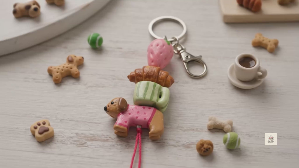 Puppy & Pastry Clay Keychain | Cozy Pet Lover Charm - 100% Handmade